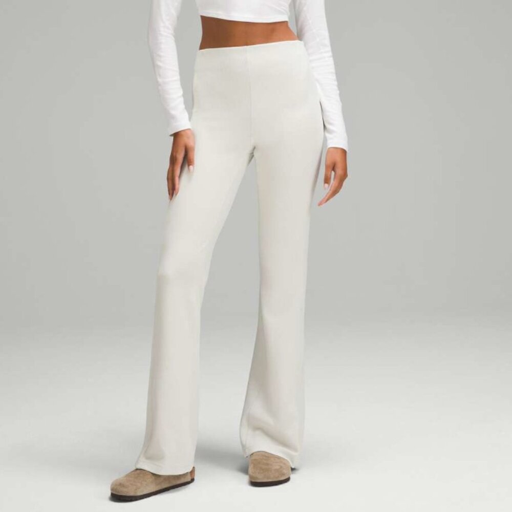 Lululemon Softstreme Ribbed Zip Flared Full Length Pant - Bone